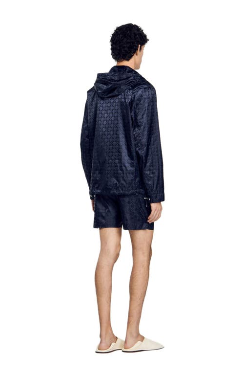 Sandro Square Cross Nylon Jacket In Midnight Blue
