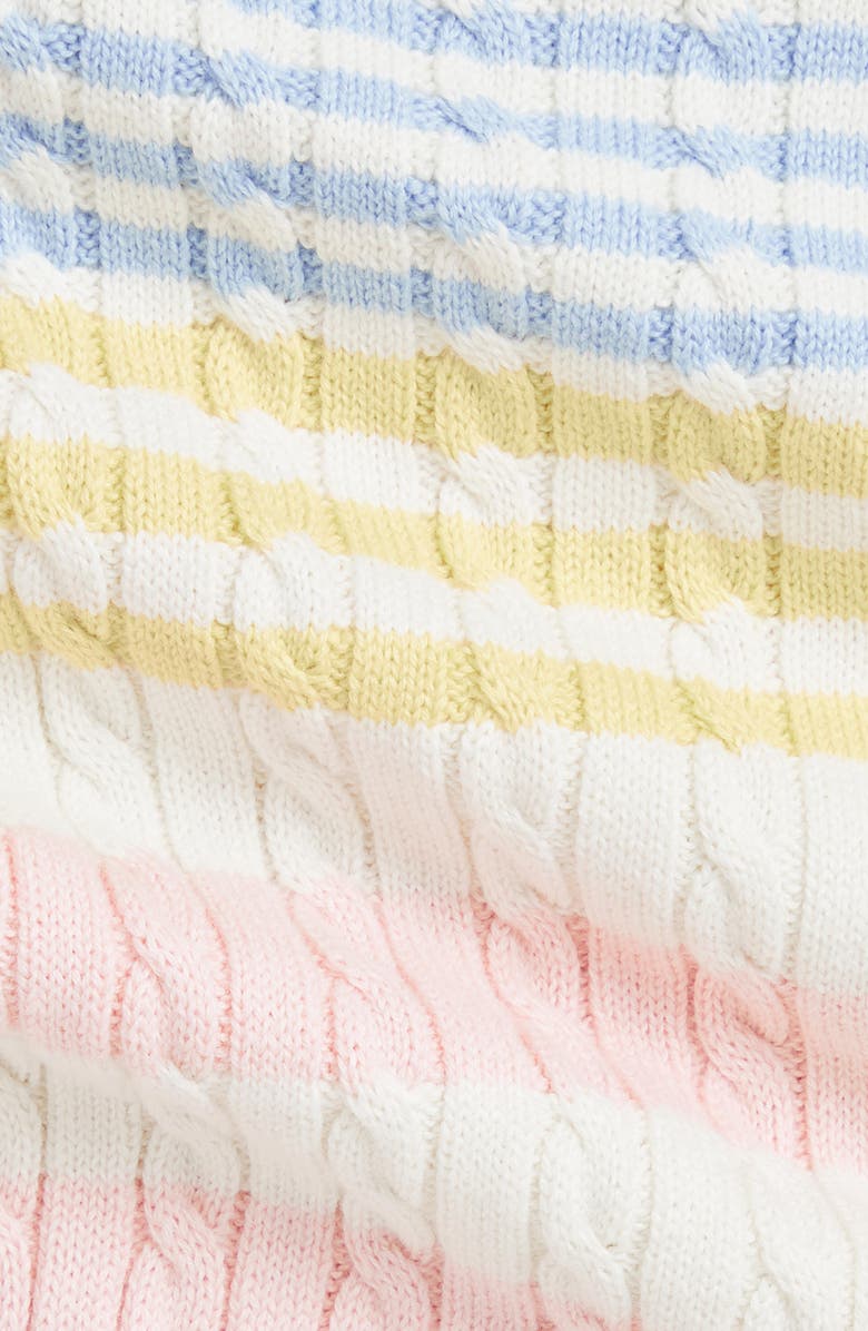 Ralph Lauren Stripe Cable Stitch Pleated Cotton Polo Sweater Dress, Alternate, color, 