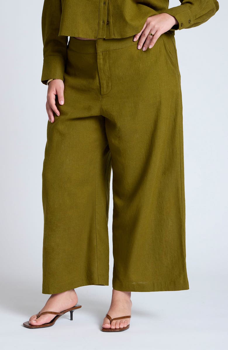 ELOQUII Wide Leg Crop Linen Blend Pants, Main, color, 