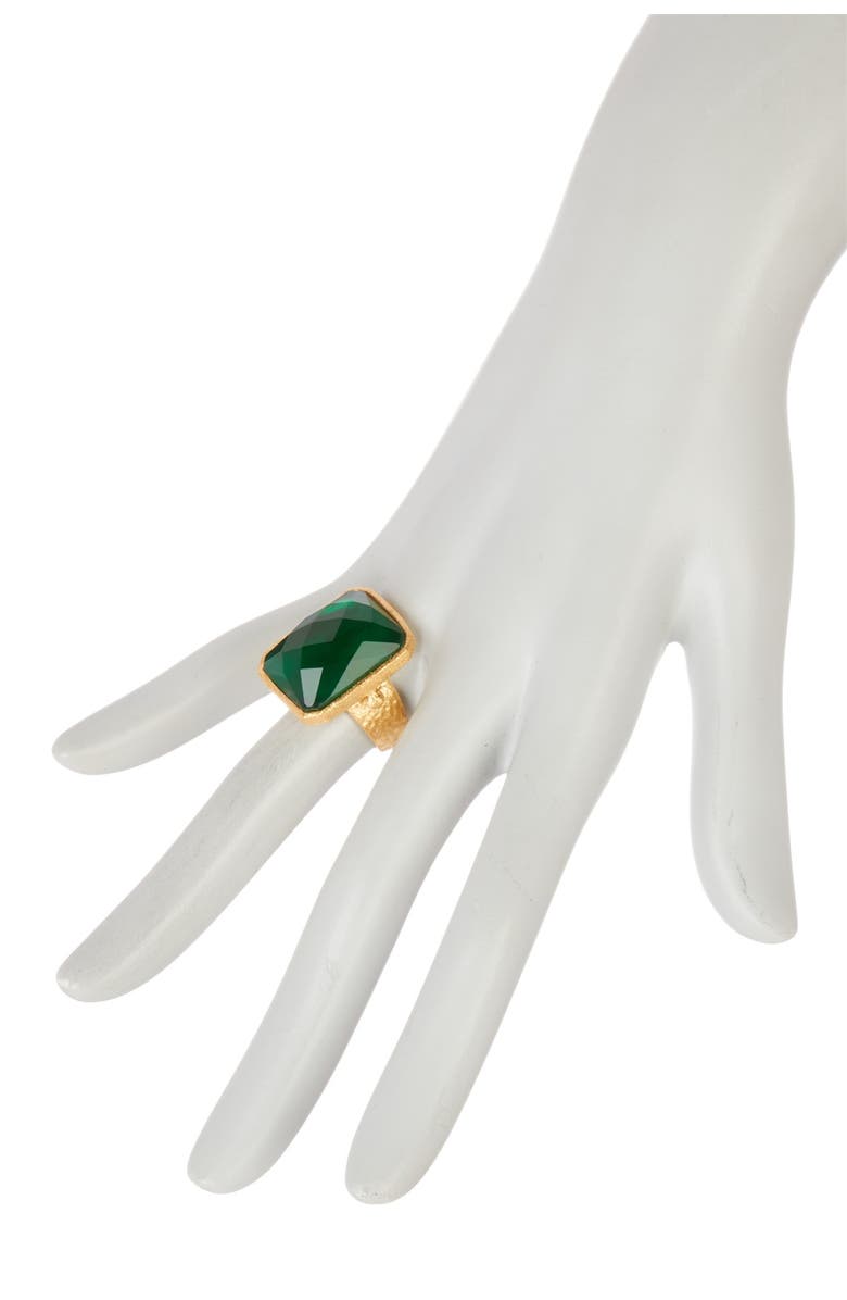 RIVKA FRIEDMAN 18K Gold Clad Faceted Emerald Crystal Doublet Rectangle Hammered Satin Ring, Alternate, color,