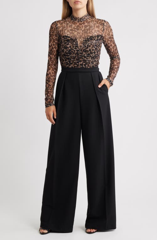 Black Halo Leonarda Bronze Bodice Crepe Back Satin Wide Leg Jumpsuit In Black