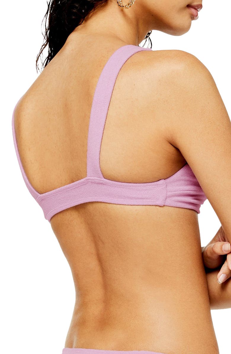 Topshop Velour Bikini Top, Alternate, color, Lilac