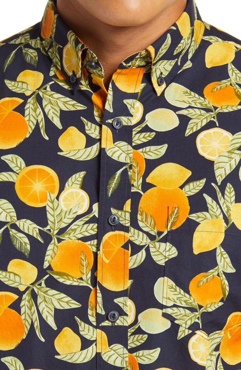 1901 Slim Fit Citrus Print Short Sleeve Button-Down Shirt, Alternate, color,