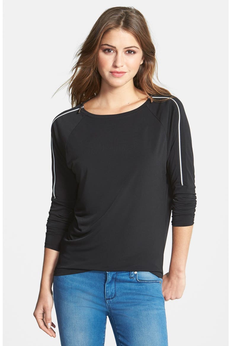 Zip Shoulder Raglan Top, Main, color, BLACK