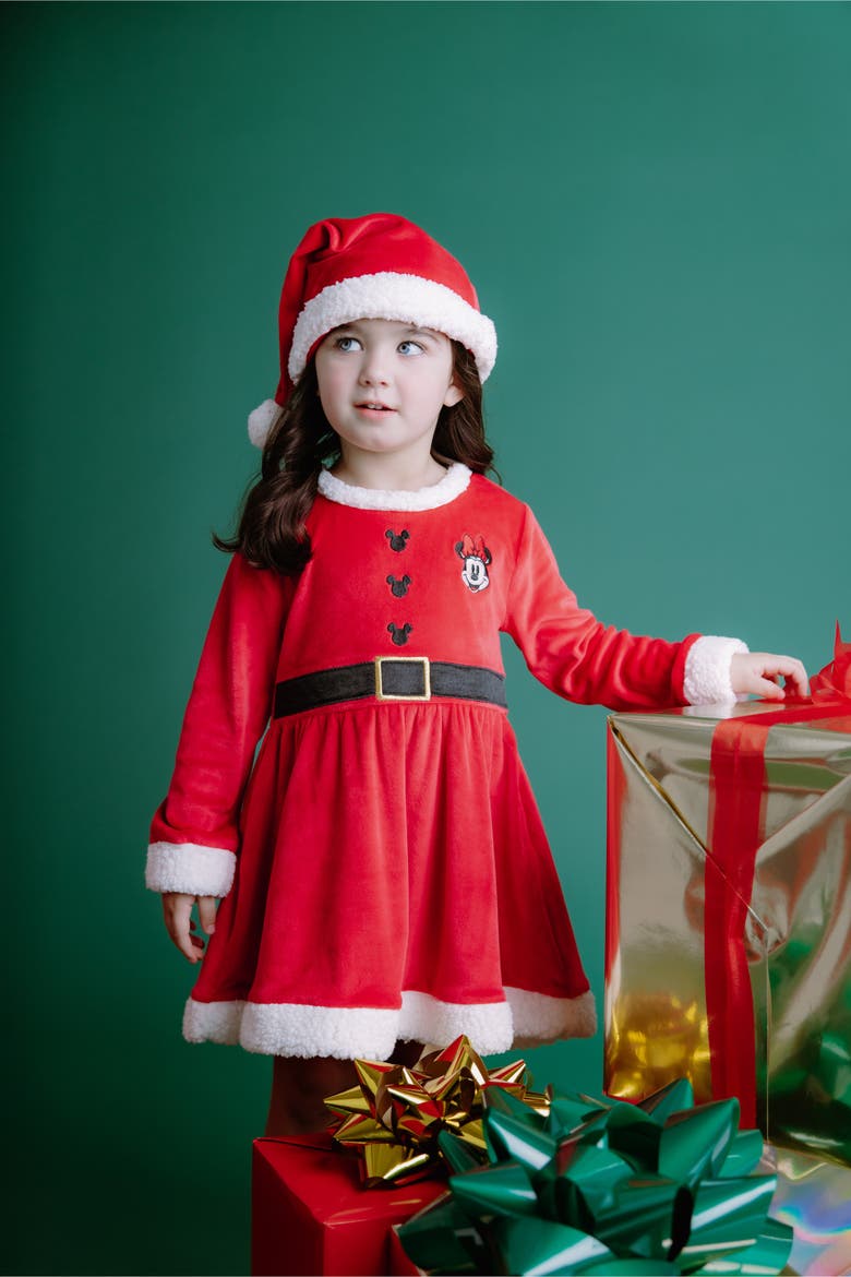 Minnie Mouse Holiday Velour Dress and Hat Set, Alternate, color, Minnie Mouse Red