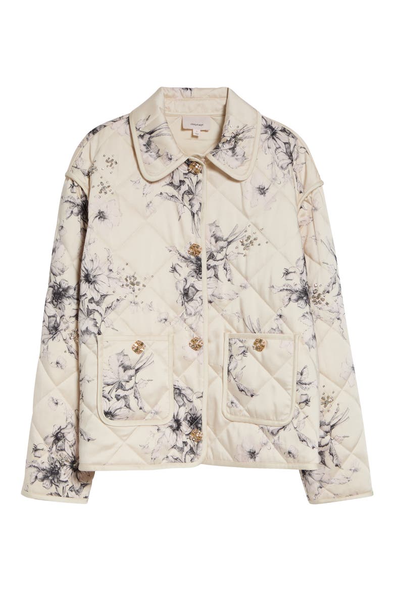 Sketched Floral Alexa Quilted Jacket, Alternate, color, GARDENIA/BLACK