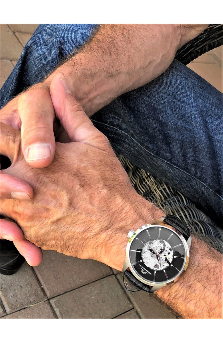 PORSAMO BLEU Men's Cassius Skeleton Watch, 45mm, Alternate, color, Silver