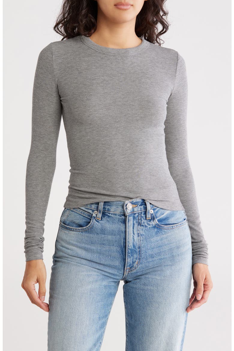 Long Sleeve Rib Knit T-Shirt, Main, color, GREY CLOUDY HEATHER