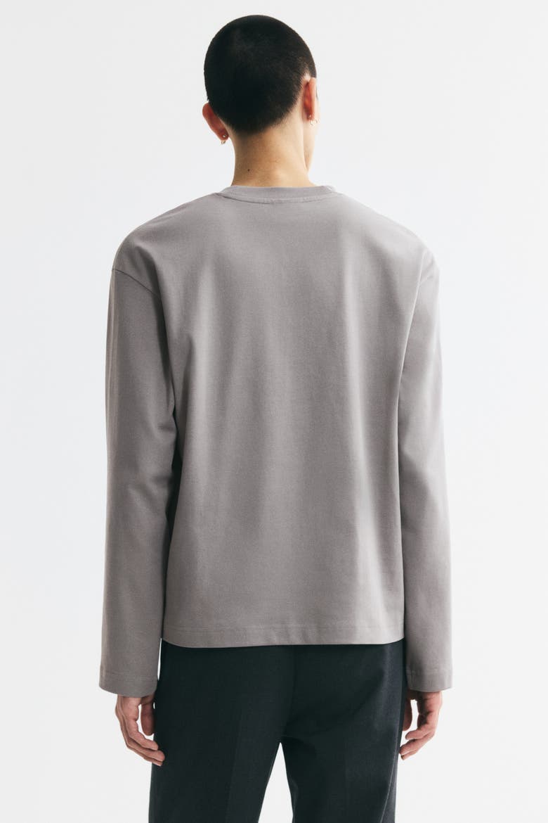 Relaxed-Fit Long-Sleeved Interlock Cotton T-Shirt, Alternate, color, Light taupe
