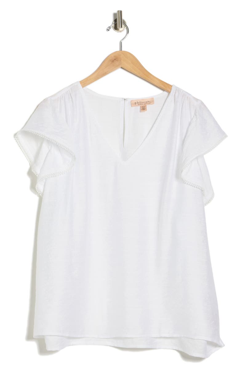 PHILOSOPHY REPUBLIC CLOTHING V-Neck Flutter Sleeve Top, Alternate, color, White