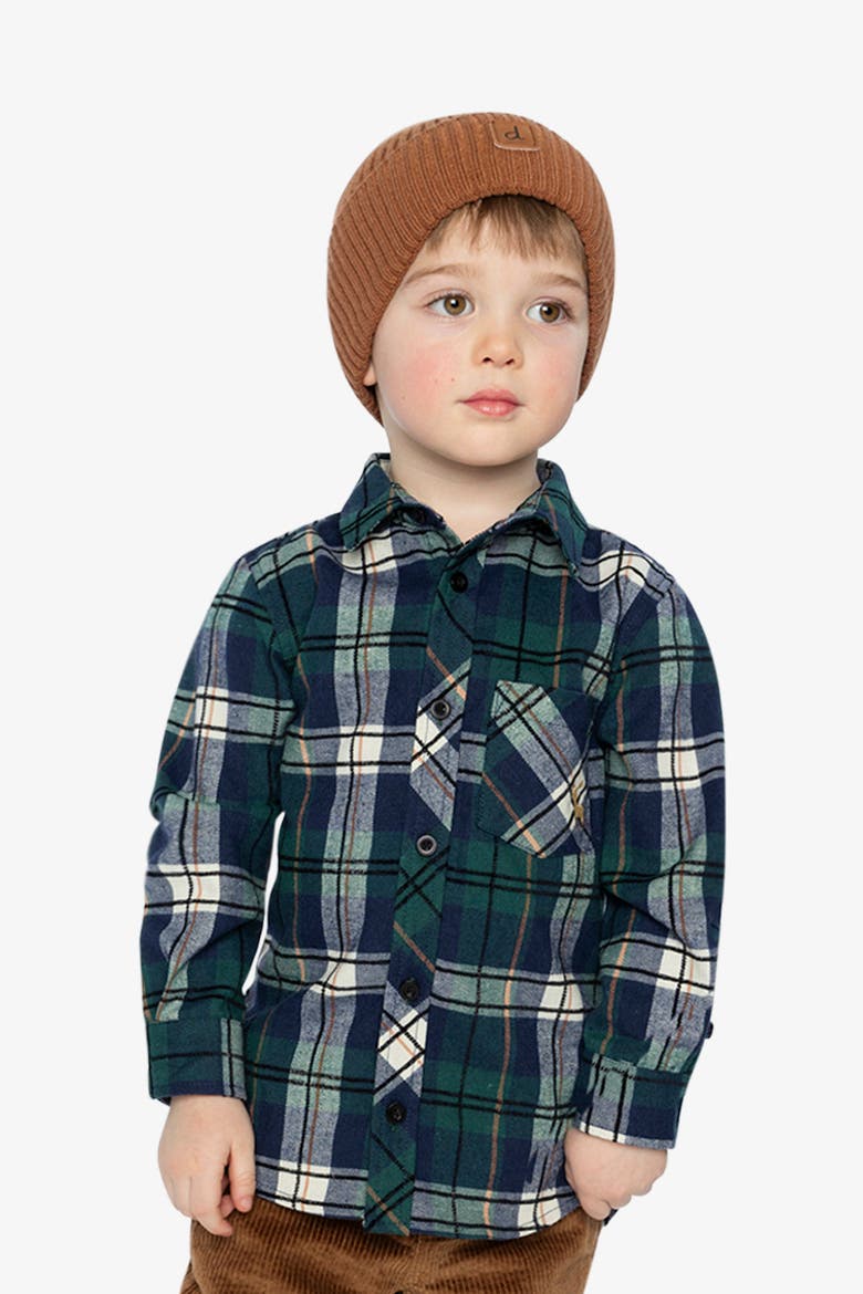 Plaid Button Front Shirt Collar Shirt, Alternate, color, Blue and Green Checks