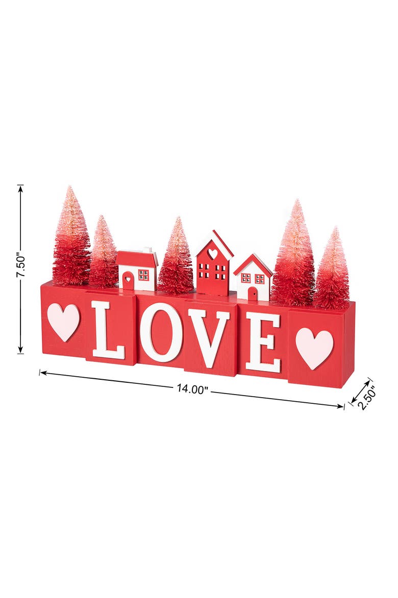 14"L Valentine's Wooden House Brush Trees LOVE Table Decor, Alternate, color, Red