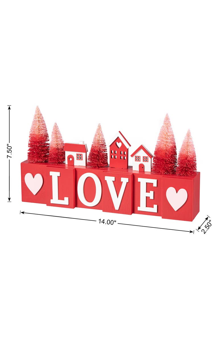 Glitzhome 14"L Valentine
s Wooden House Brush Trees LOVE Table Decor, Alternate, color, Red