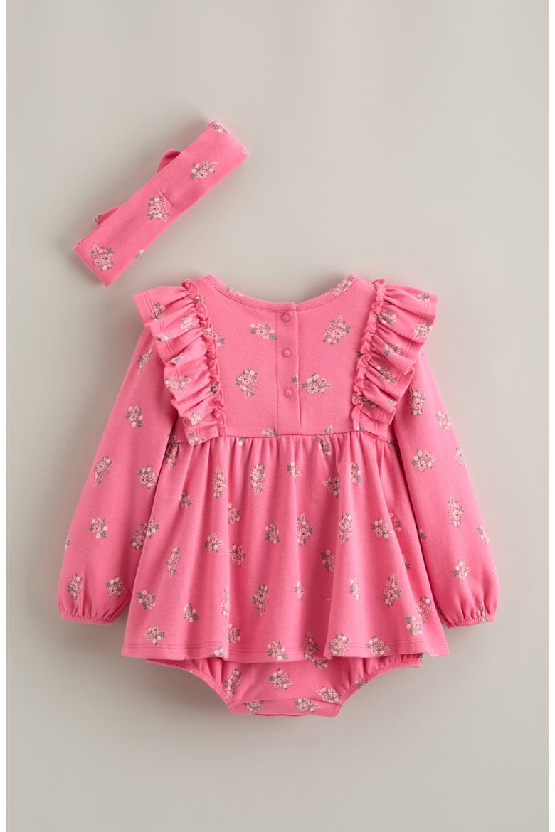 Floral Skirted Bodysuit and Headband Set, Alternate, color, PINK AZELEA FLOWER POWER