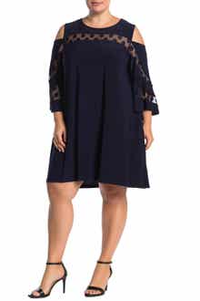 Nina Leonard Jewel Neck Cold Shoulder Three-Quarter Sleeve Dress