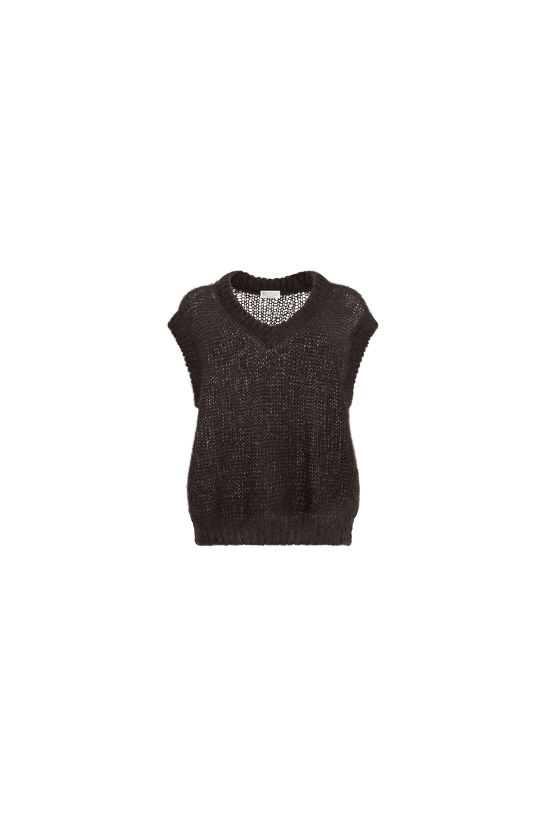 Sparkling mohair sweater vest with monili, Main, color, Pine Cone Brown