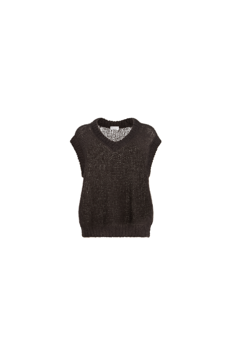 Brunello Cucinelli Sparkling mohair sweater vest with monili, Main, color, Pine Cone Brown