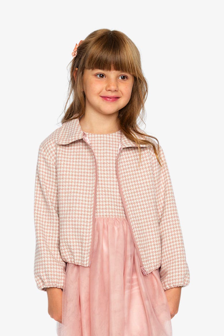 Houndstooth Preppy Lightweight Bomber Jacket, Alternate, color, Houndstooth Rose