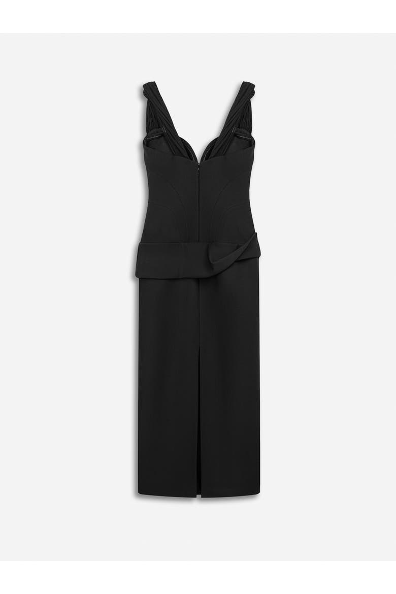 Boned Sweetheart Peplum Midi Dress, Alternate, color, Black