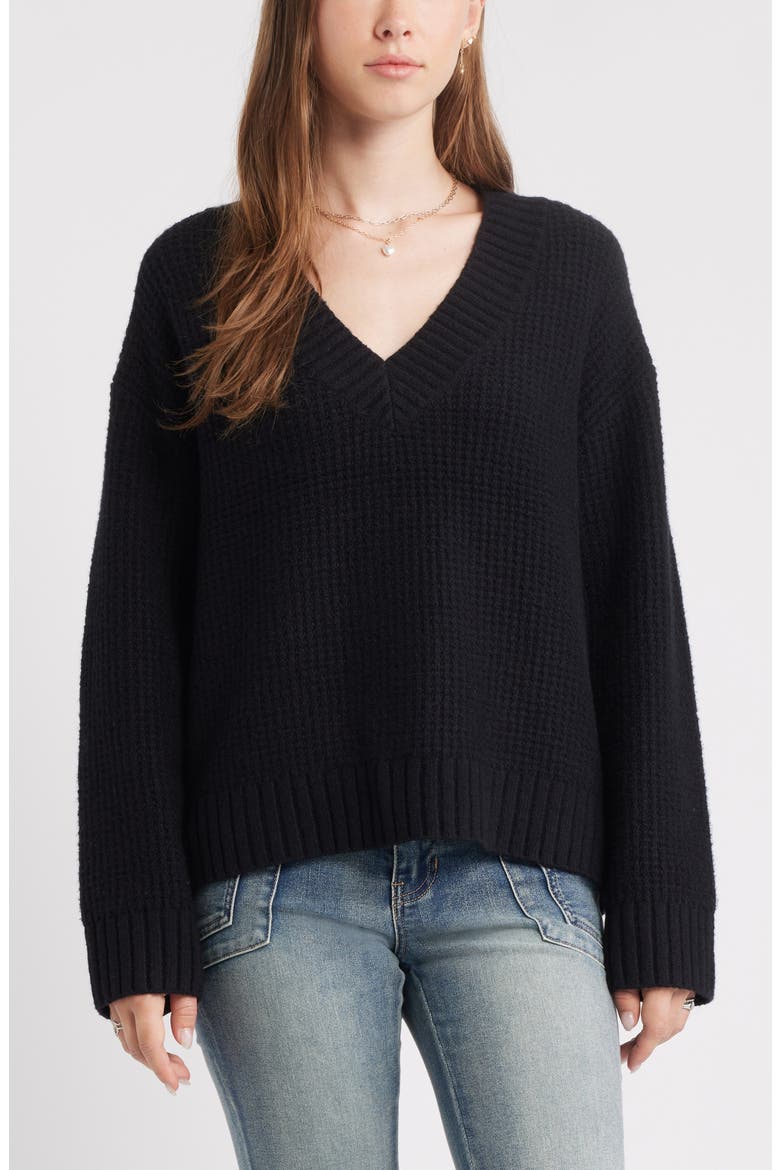 V-Neck Thermal Sweater, Main, color, BLACK