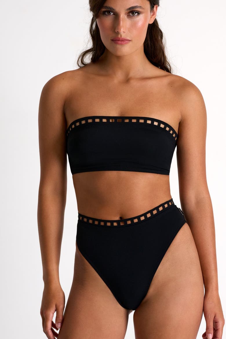 High-Waisted Bikini Bottom With Mosaic Cutouts, Alternate, color, Black