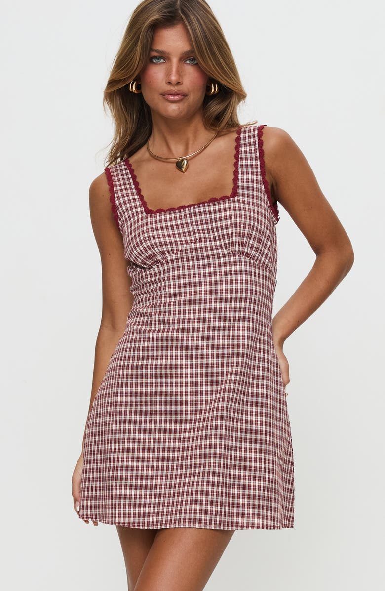 Princess Polly Dasha Check Cotton Fit & Flare Minidress, Alternate, color, Red Check