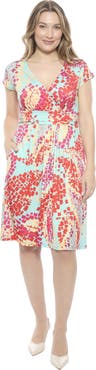 24seven Comfort Apparel Womens Essential V-Neck Cap Sleeve Knee Length A-Line Pocket Dress