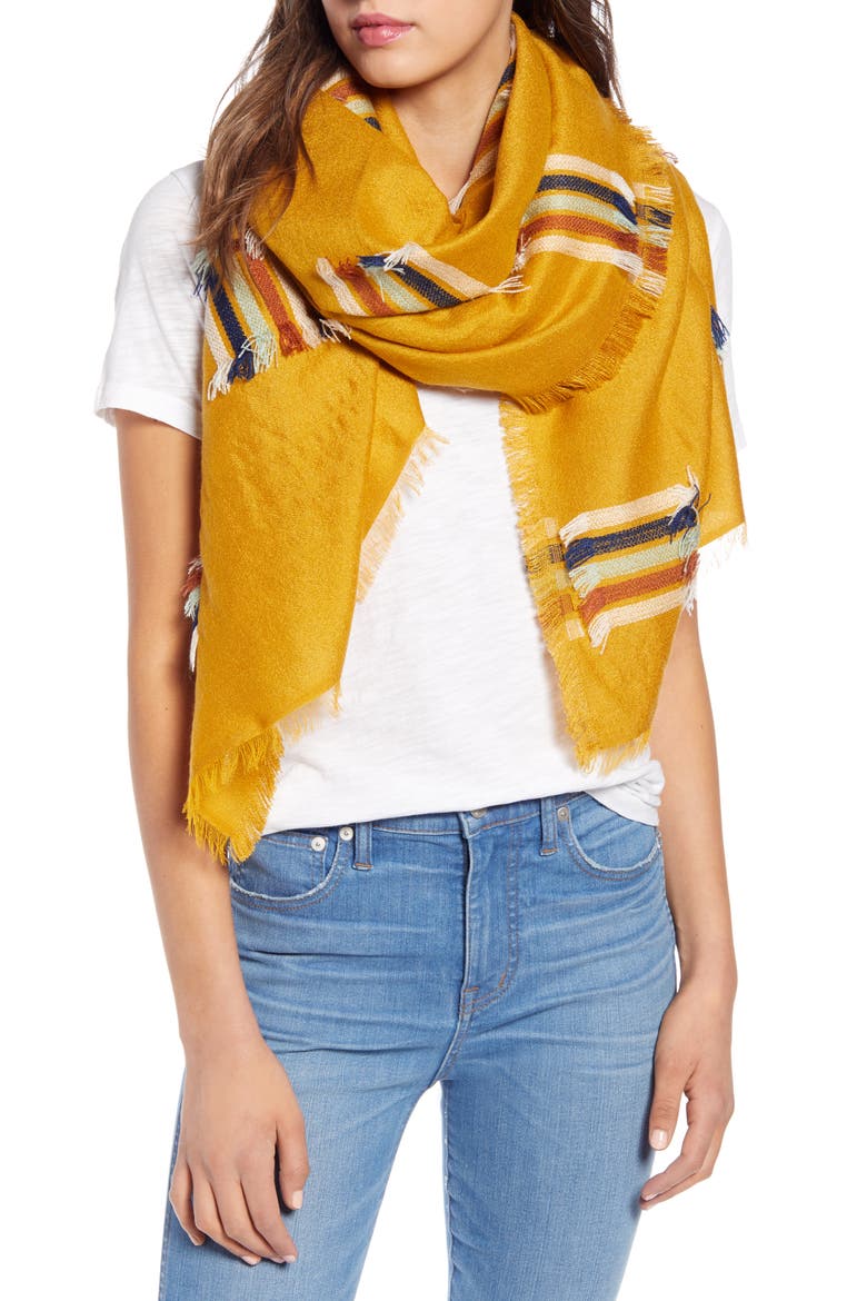 Rainbow Fringe Stripe Scarf, Main, color, TUNGSTEN GLOW MULTI