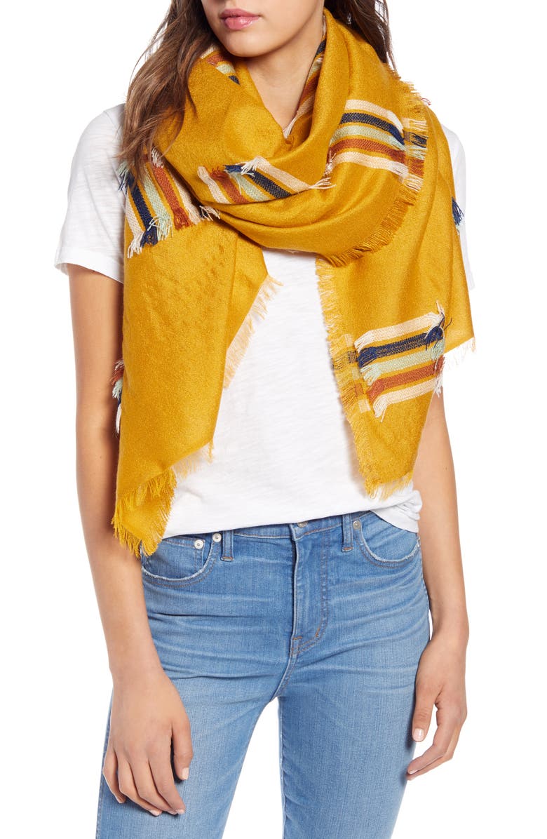 Madewell Rainbow Fringe Stripe Scarf, Main, color, 