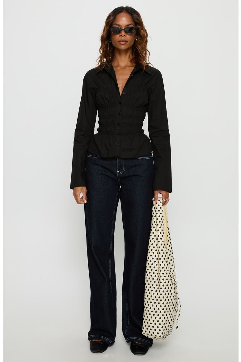 Lisel Shirred Long Sleeve Top, Alternate, color, BLACK