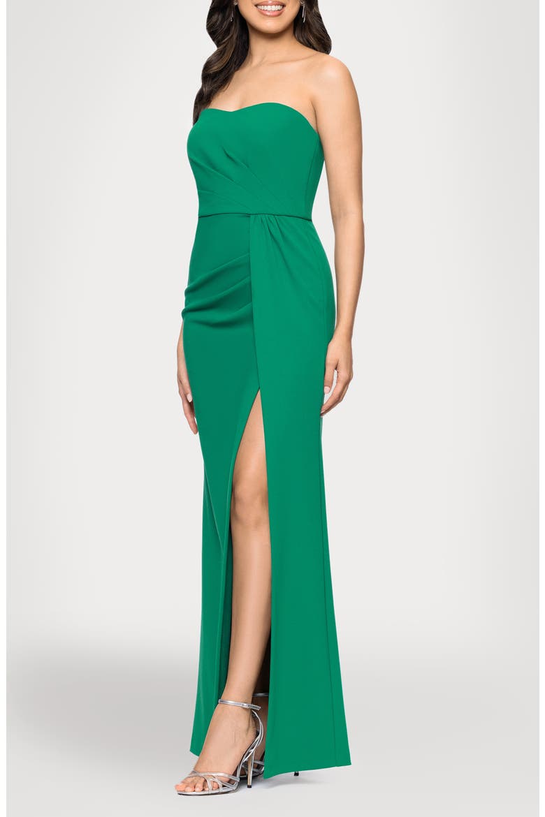 Ruched Strapless Scuba Gown, Alternate, color, GREEN