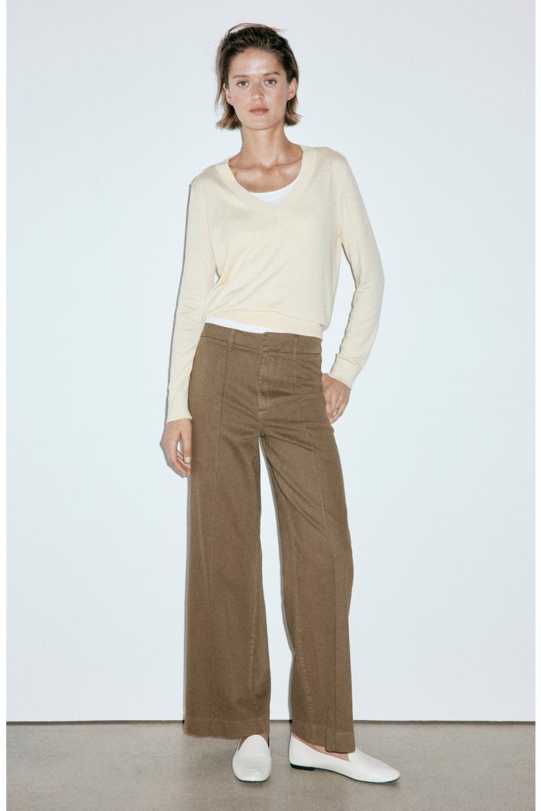Seamed High Waist Wide Leg Jeans, Alternate, color, KHAKI GREEN