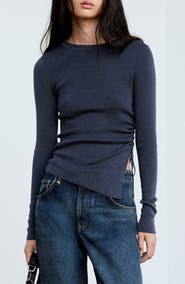 MANGO Ruched Fine Knit Sweater
