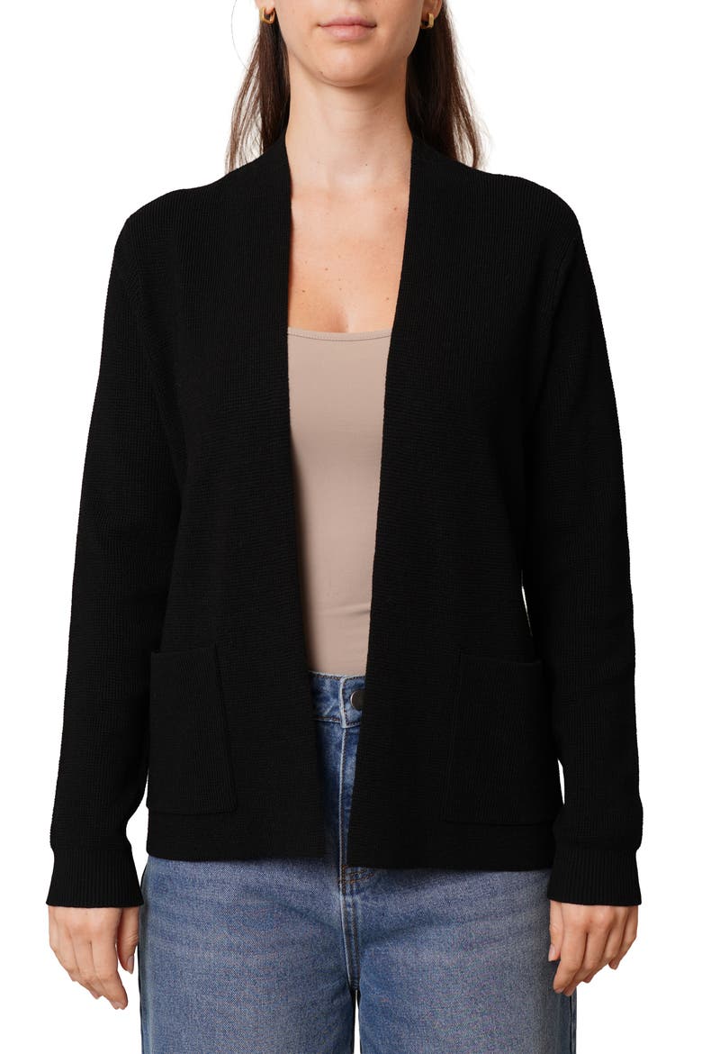 Open Front Waffle Cardigan, Main, color, BLACK