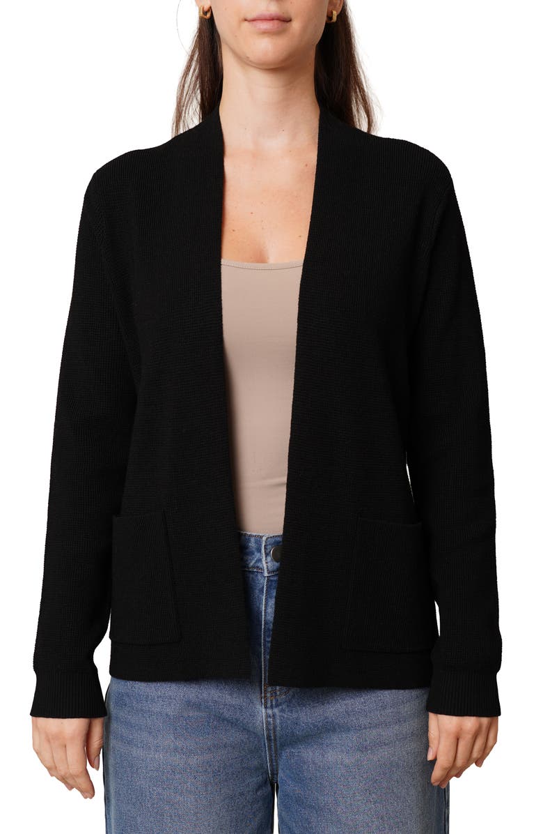 CYRUS Open Front Waffle Cardigan, Main, color, Black