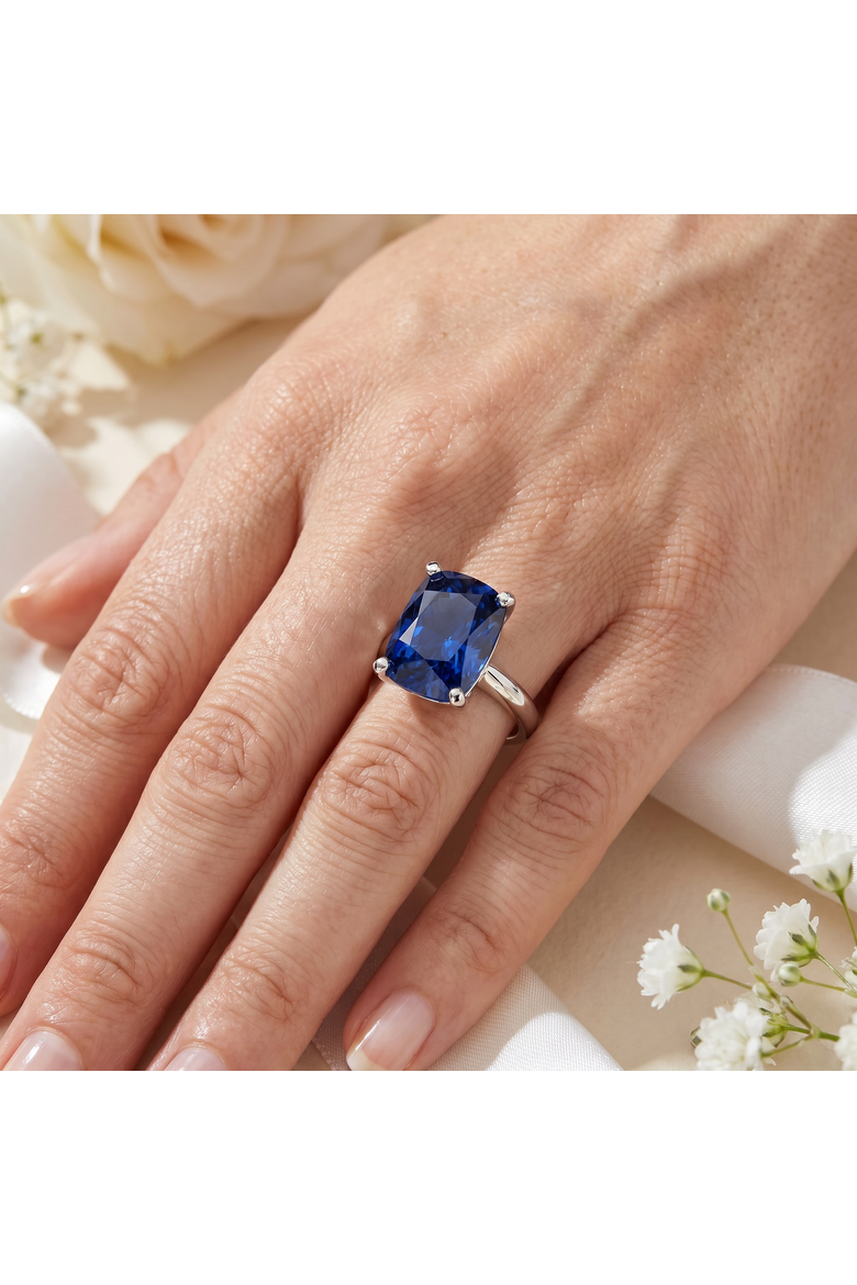 Certified 3.86Ct Blue Sapphire Elongated Cushion Engagement Ring Gold Lab Grown, Alternate, color, 14k White Gold