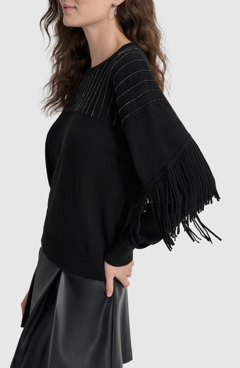 DKNY Crystal & Fringe Embellished Sweater, Alternate, color,
