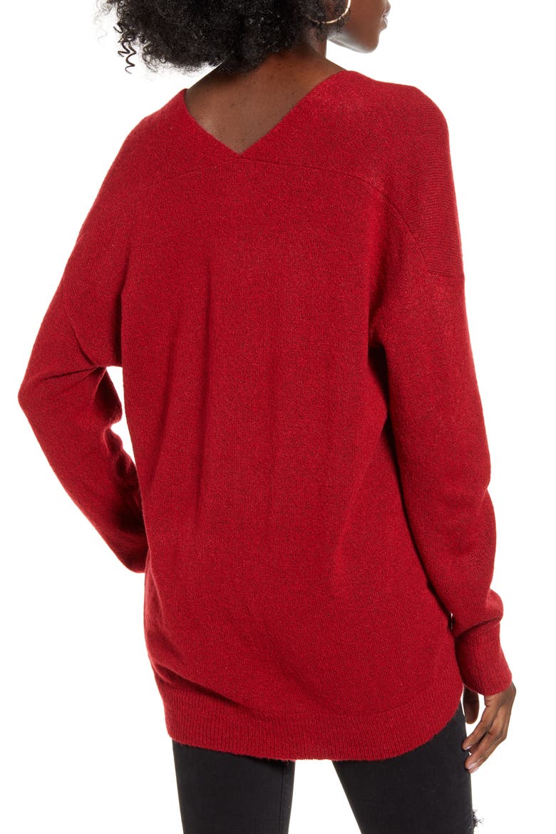 Cozy V-Neck Sweater, Alternate, color, RED CHILI