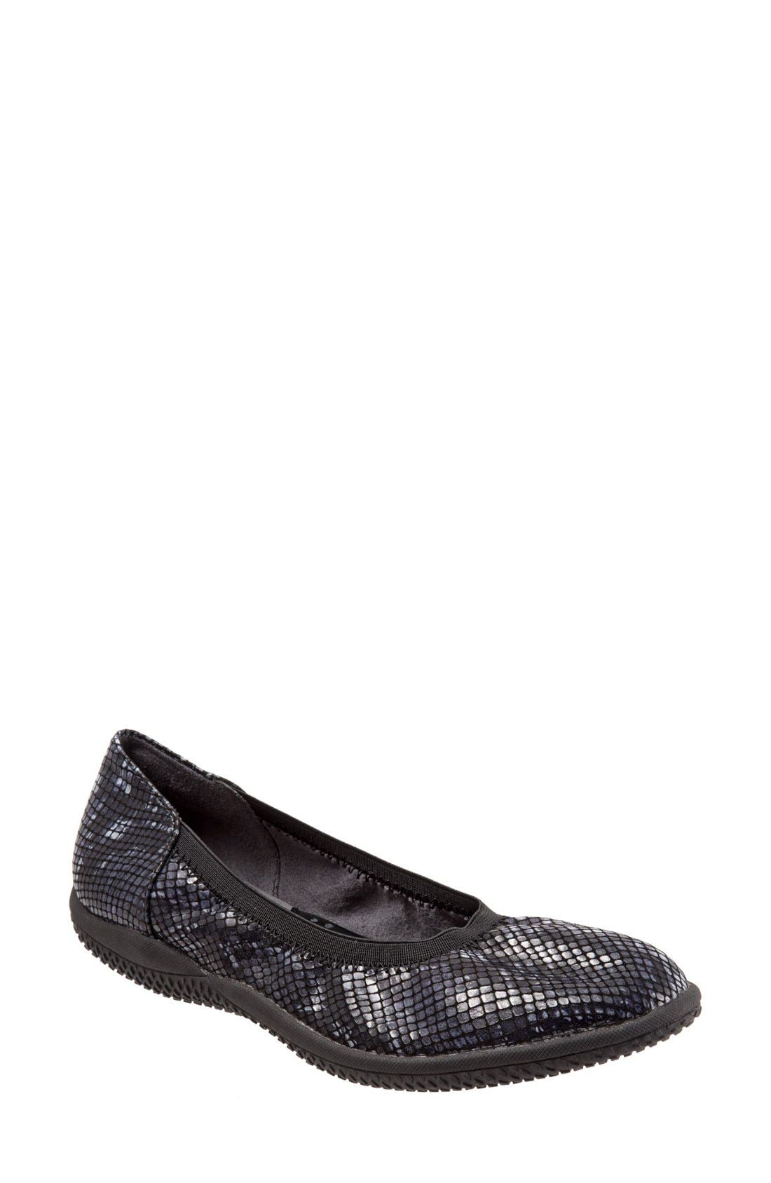 'Hampshire' Dot Perforated Ballet Flat, Main, color, BLACK PYTHON PRINT LEATHER