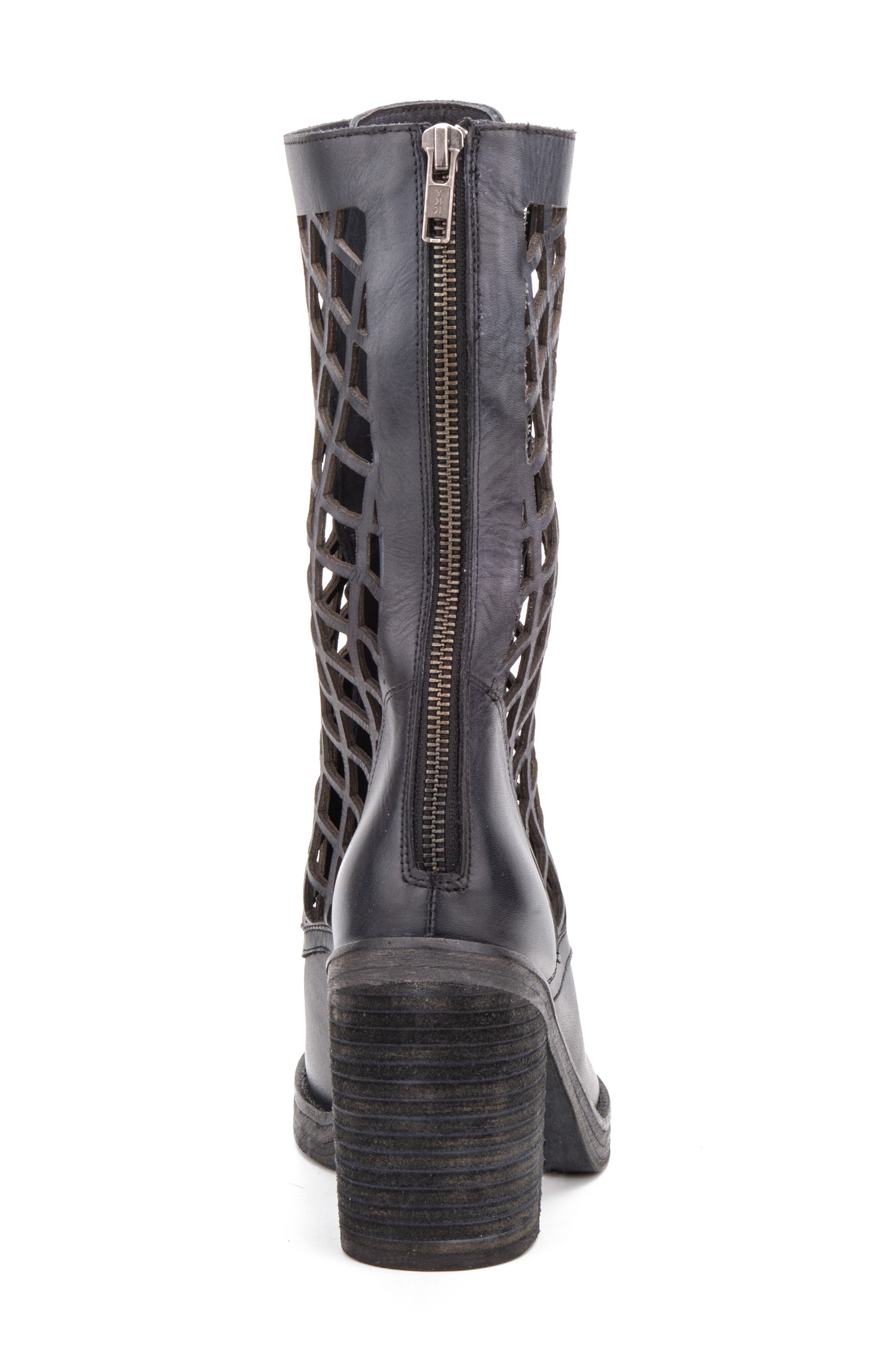 VINTAGE FOUNDRY Normandy Leather Fishnet Cutout Block Heel Boot, Alternate, color, Black
