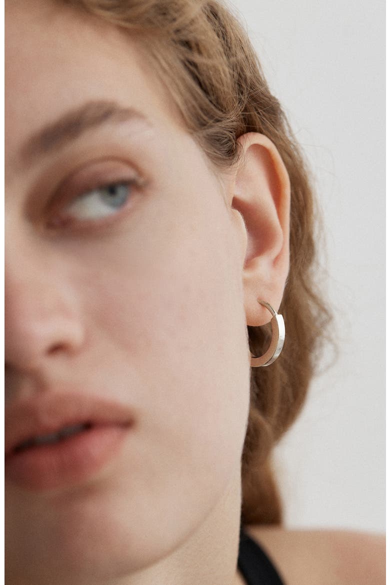 Linear Small Sterling Silver Hoop Earrings, Alternate, color, STERLING SILVER
