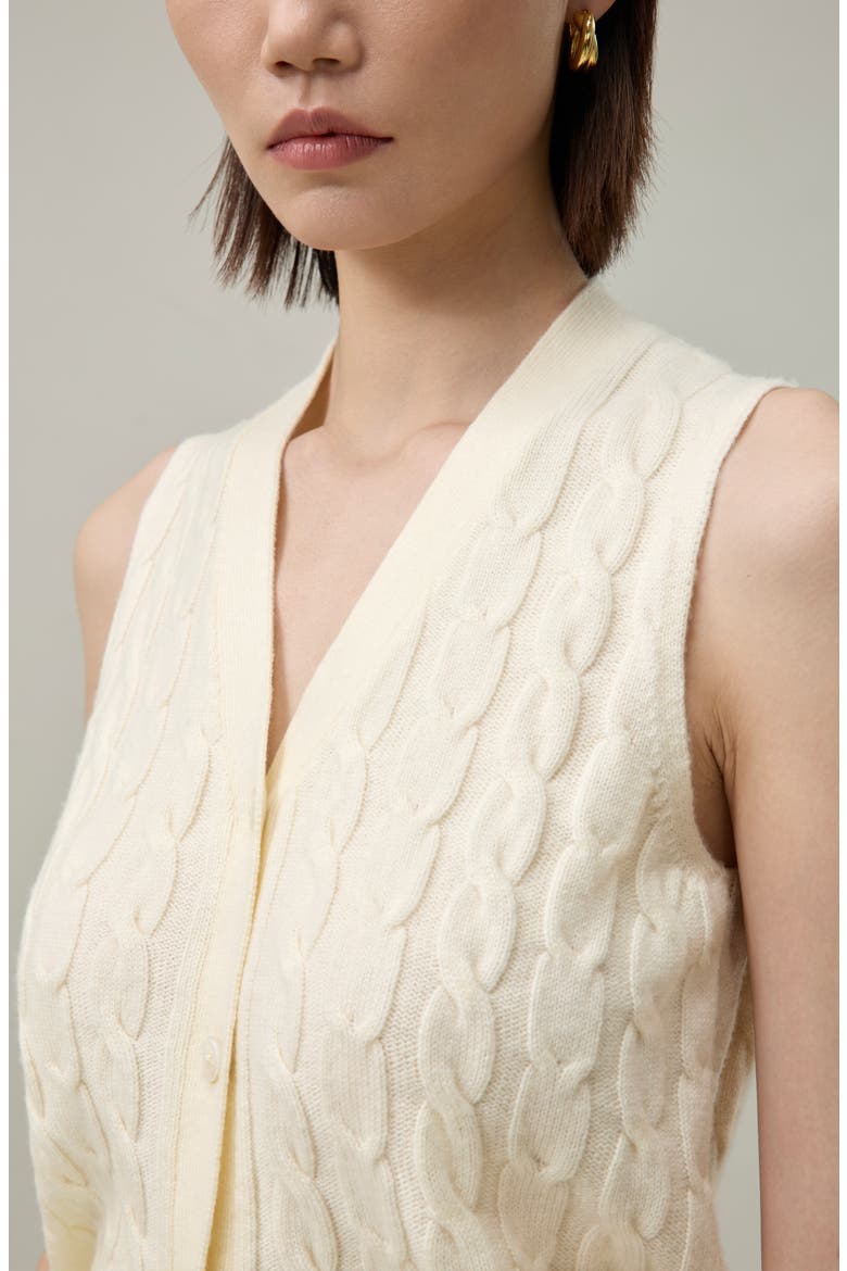 Washable Cable-knit Wool Vest, Alternate, color, Lily White