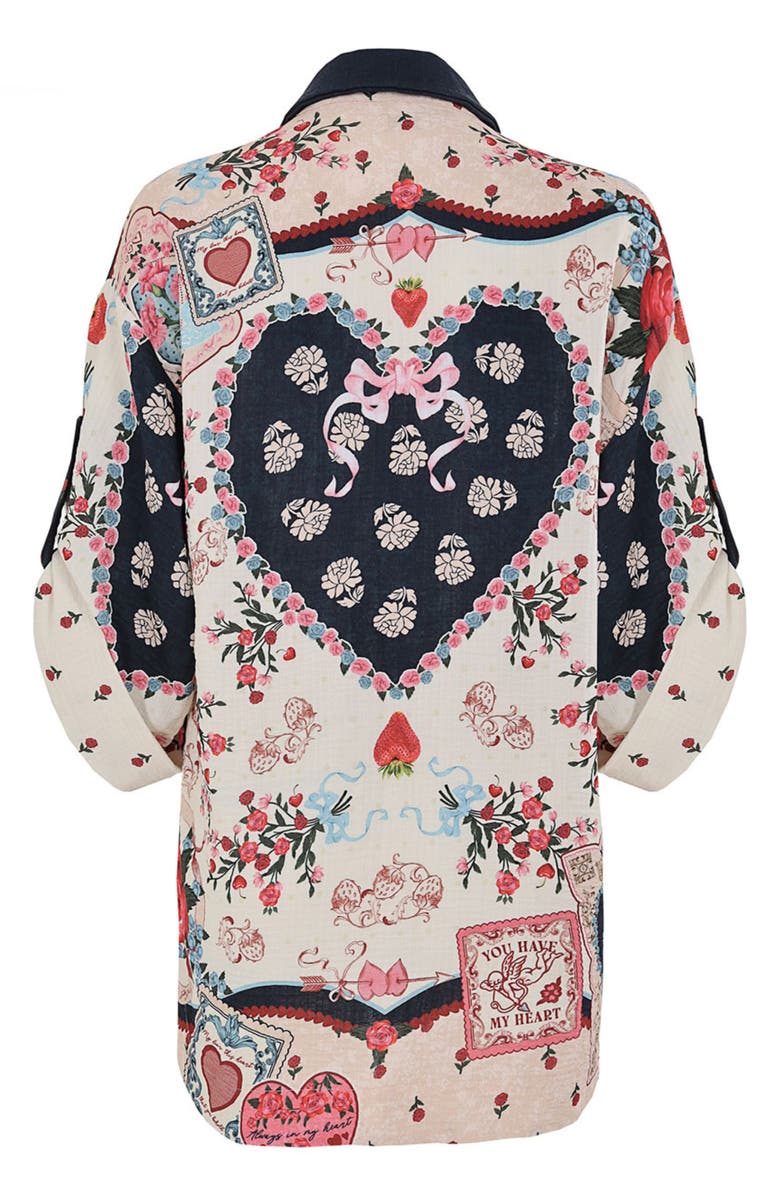 Agua Bendita Marray Solstice Button-Up Shirt, Alternate, color, Black/ Ivory/ Pink