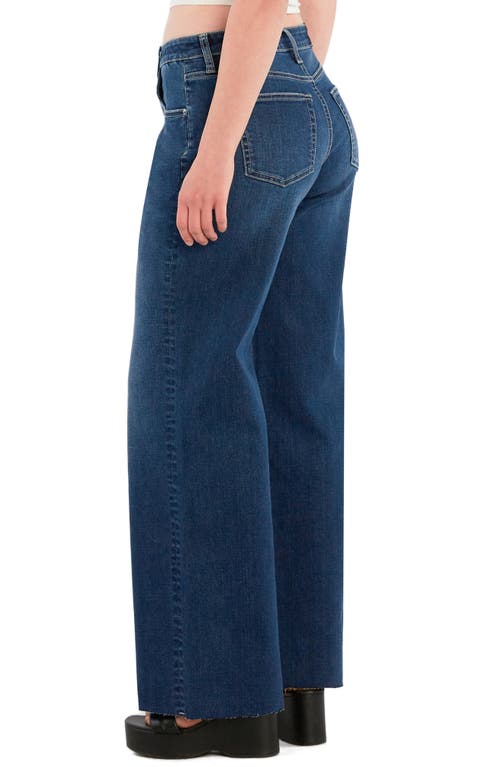 Hint Of Blu Raw Hem Wide Leg Jeans In Blue