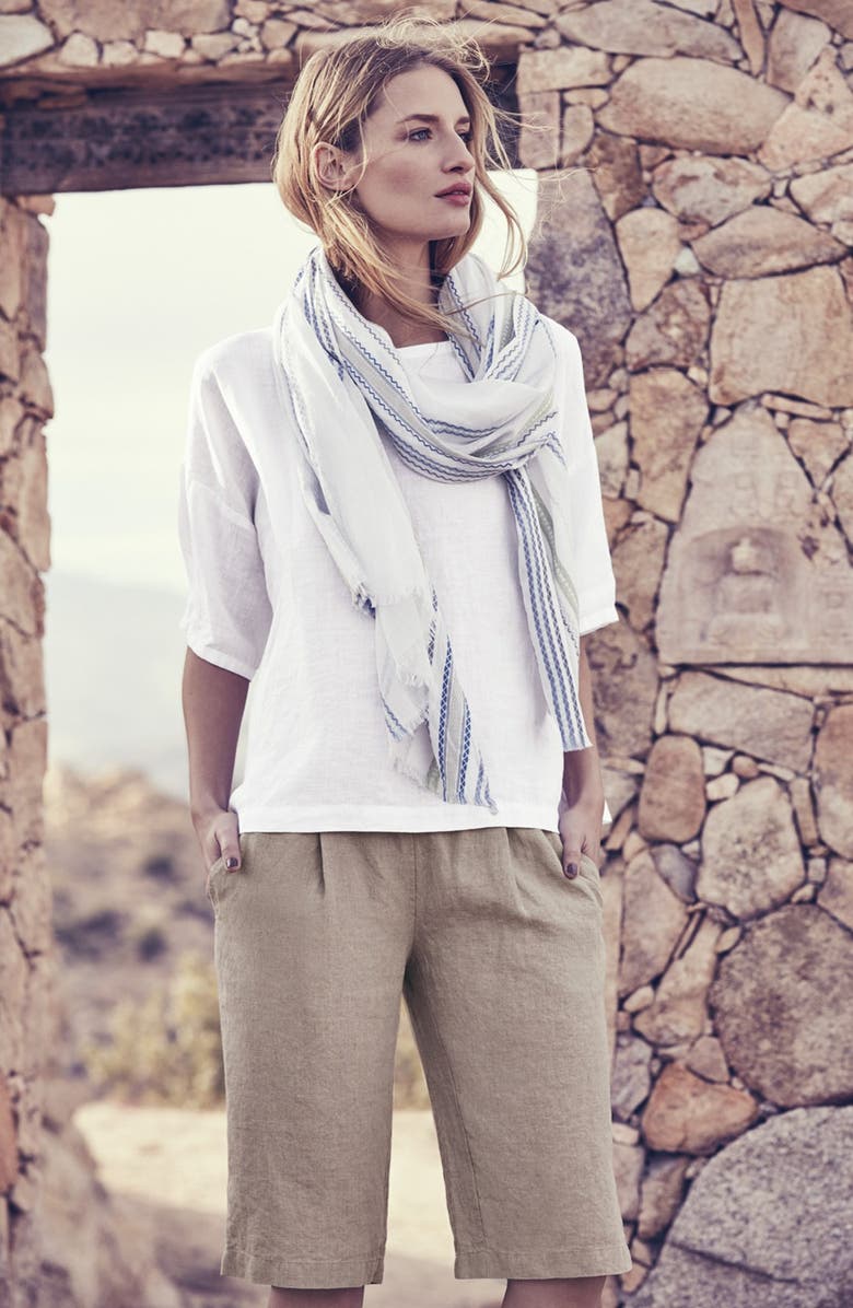 Eileen Fisher Handkerchief Linen Ballet Neck Boxy Top, Alternate, color, 