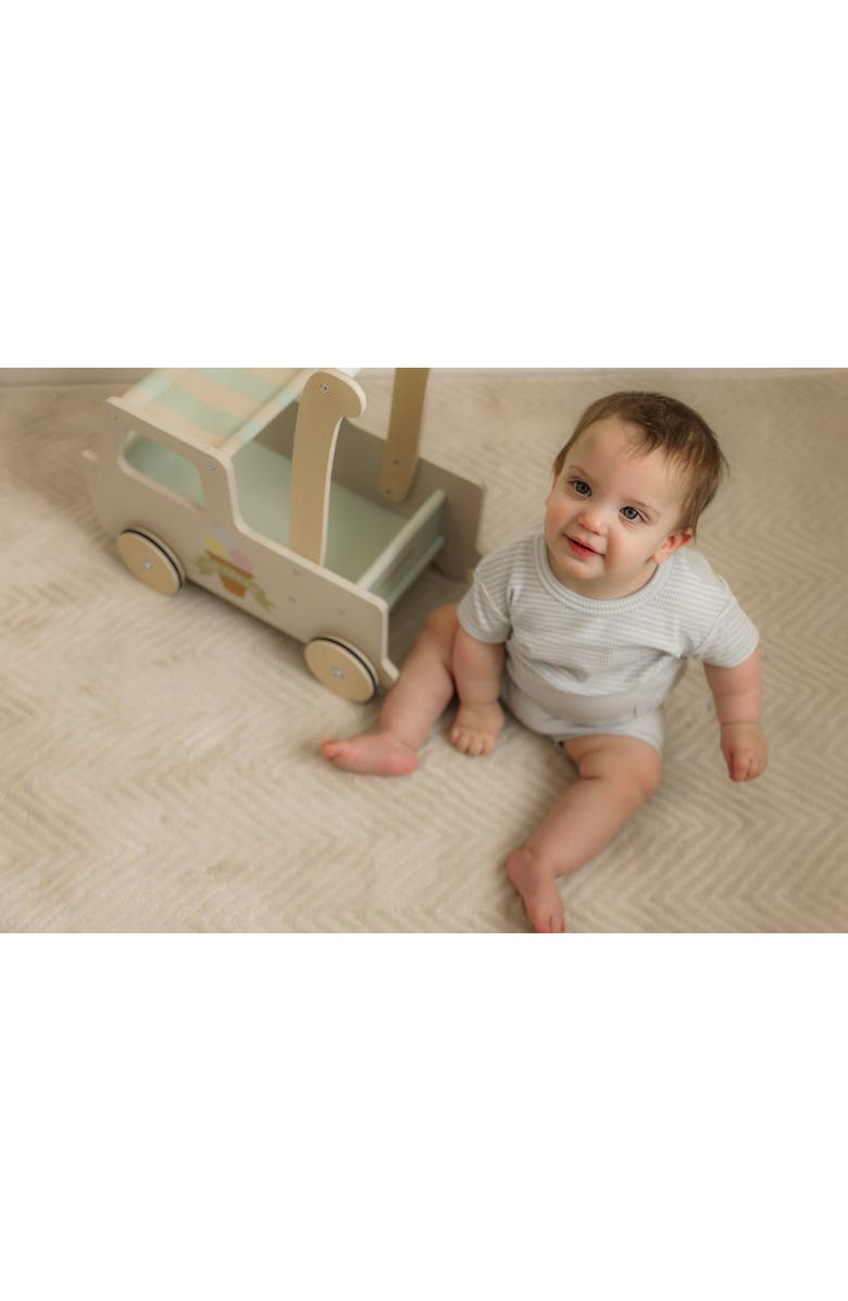 Little Fragile Stripe Rib Short Sleeve Top and Back Pocket Shorts Two Piece Set, Alternate, color, Misty Blue