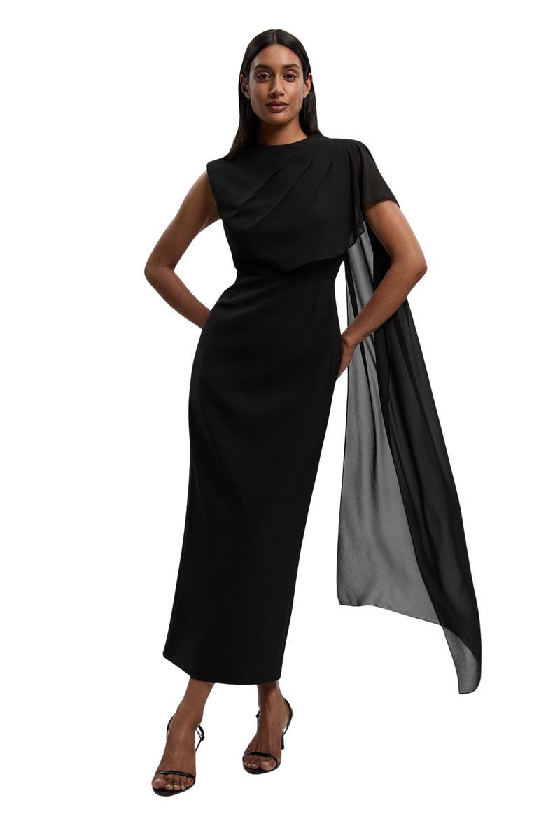 Tailored Cape Drape Maxi Dress, Main, color, Black