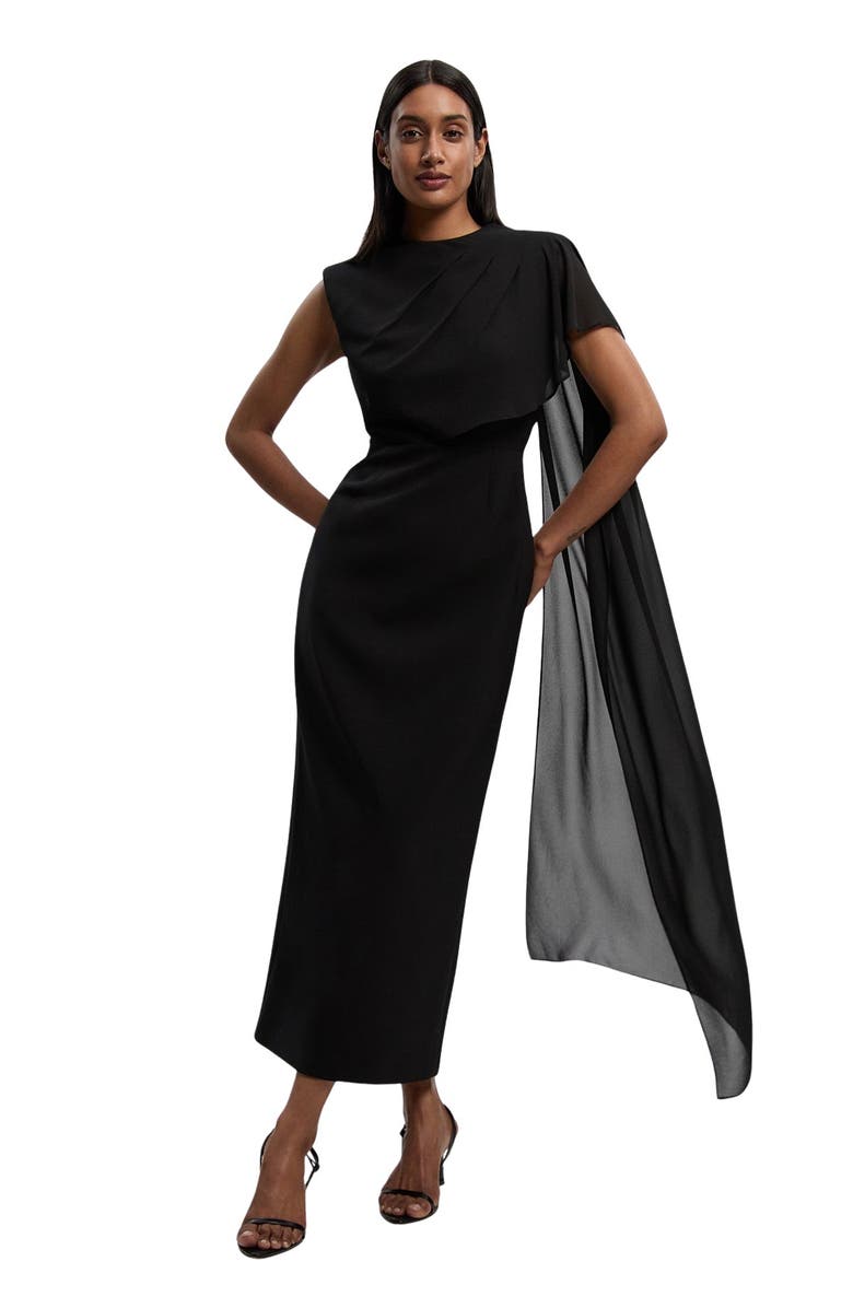 Karen Millen Tailored Cape Drape Maxi Dress, Main, color, Black