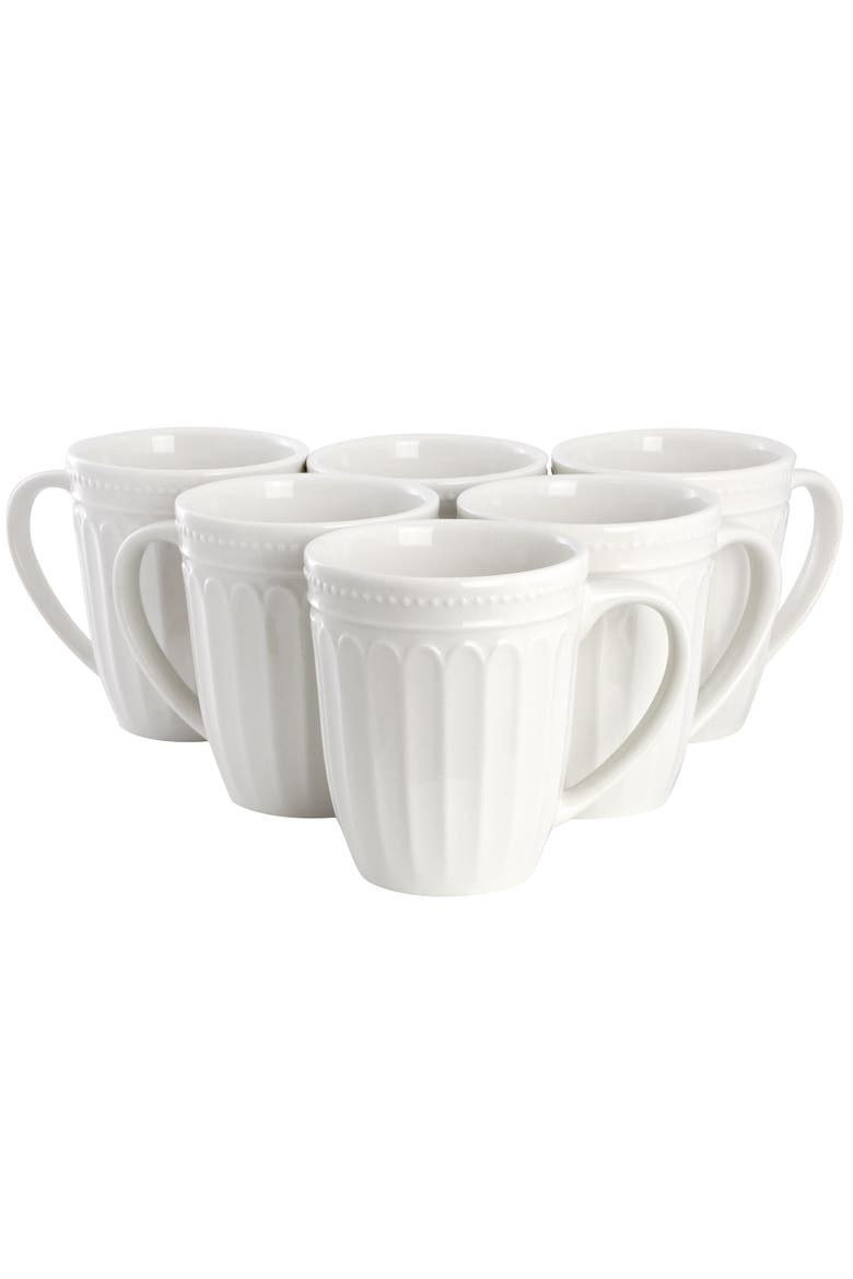6 Piece Stoneware 12 Ounce Mug Set, Main, color, White