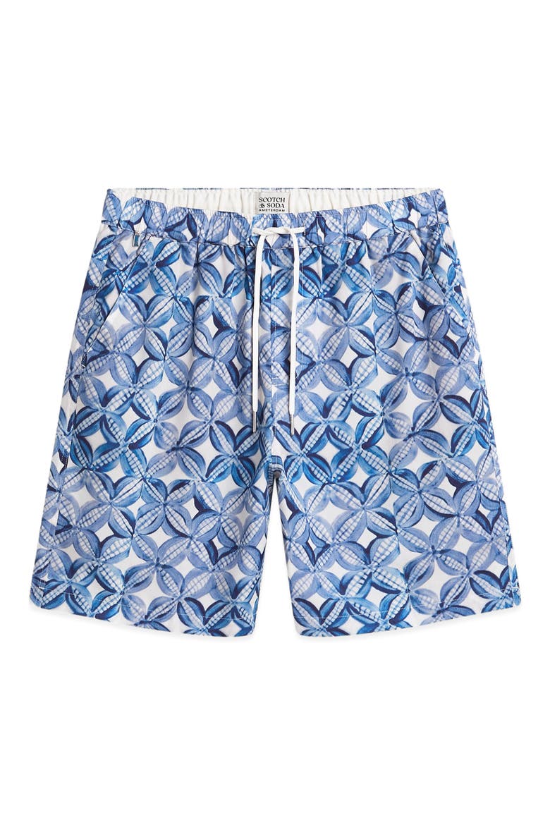 Relaxed Fit Print Drawstring Shorts, Alternate, color, TILES FLOWER BLUE